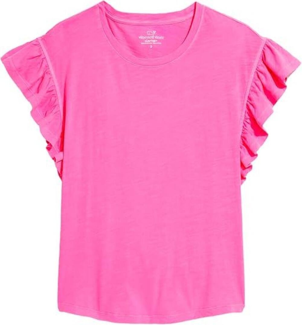 Vineyard Vines Flutter Sleeve Pink Neon Confetti Surf Tee Small